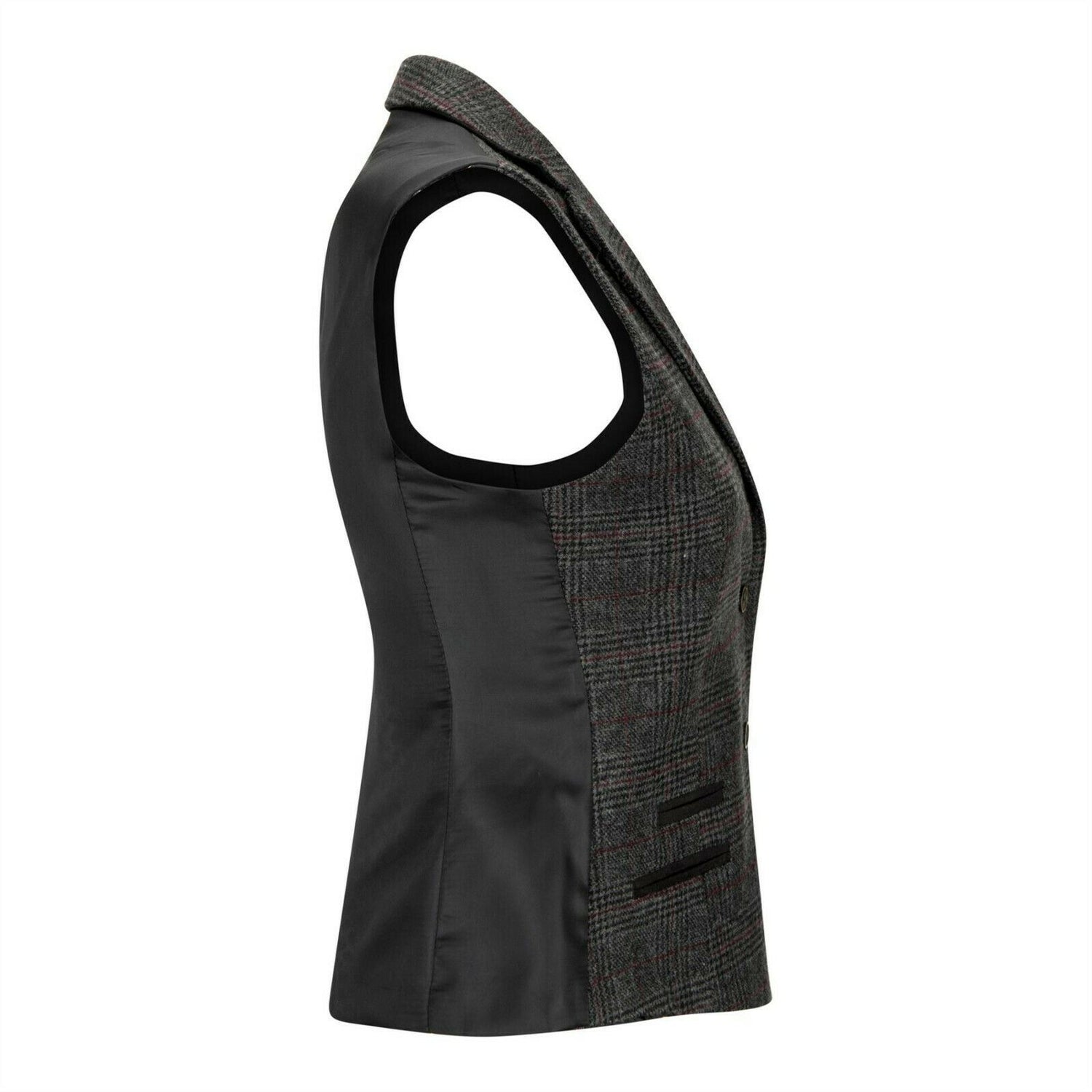 Womens Tweed 1920s Herringbone Charcoal Waistcoat - Upperclass Fashions 