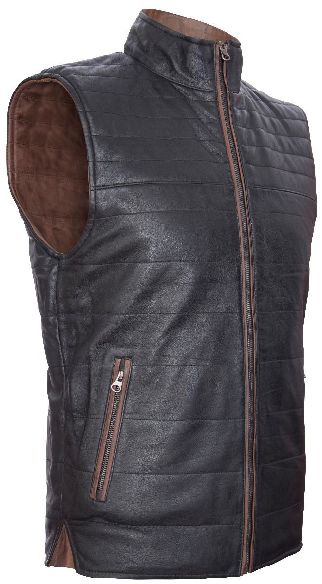 Mens Dual-sided Black and Brown Leather Gilet-Grassington