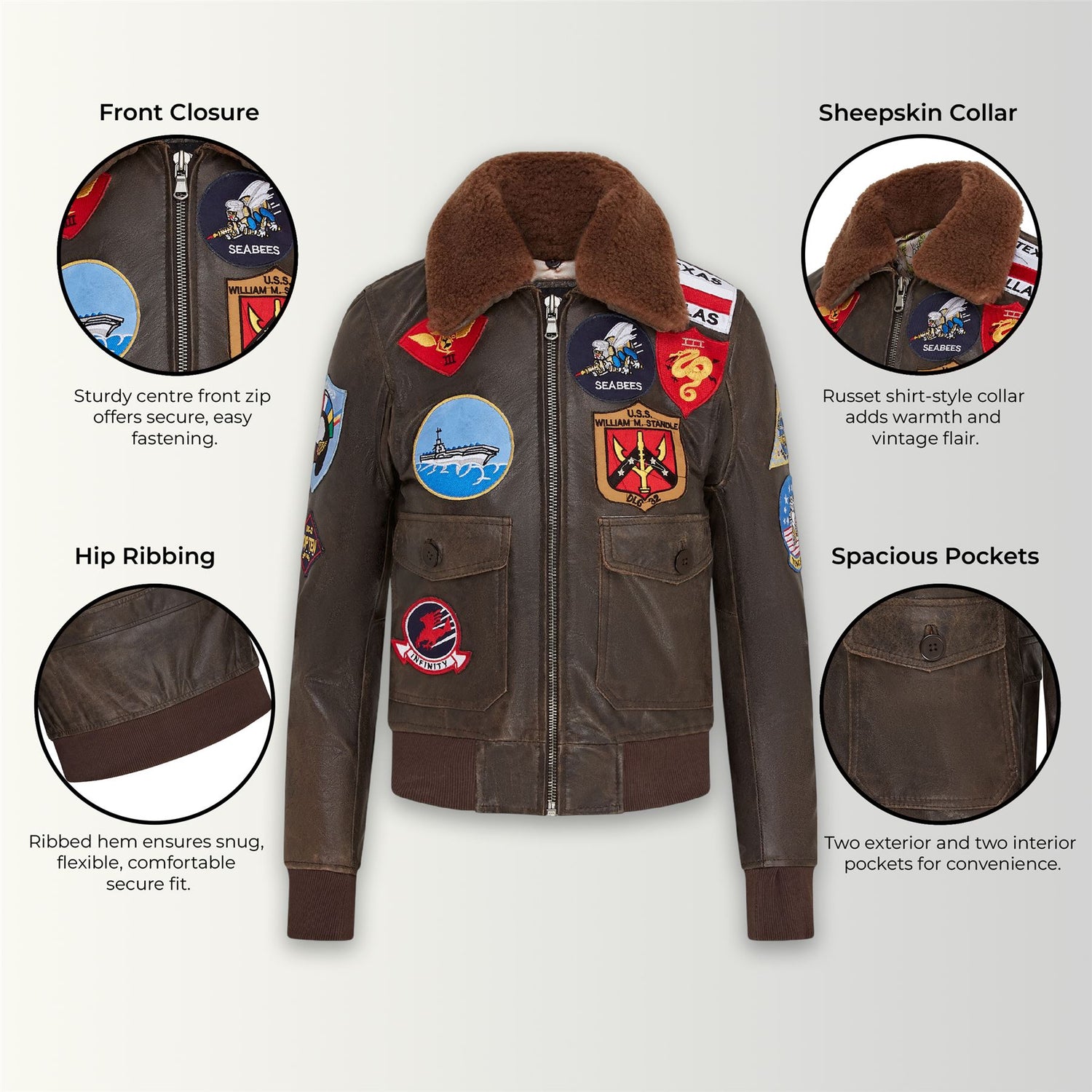 Mens A2 Top Gun  Leather Bomber Jacket-Camborne