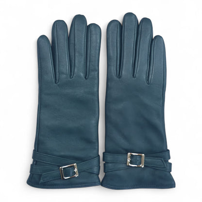 Womens Italian Leather Winter Buckle Soft Wool Lining Gloves - L-GLV-601