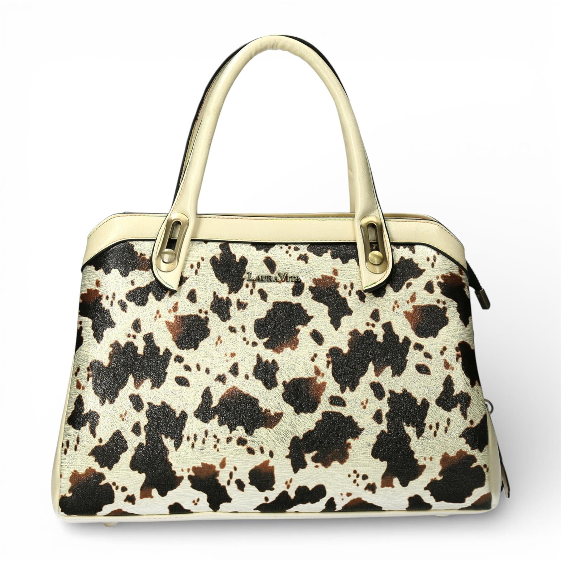 Laura Vita Aramis-08 Womens Tan Floral Print Adjustable Straps Shoulder Tote Handbag
