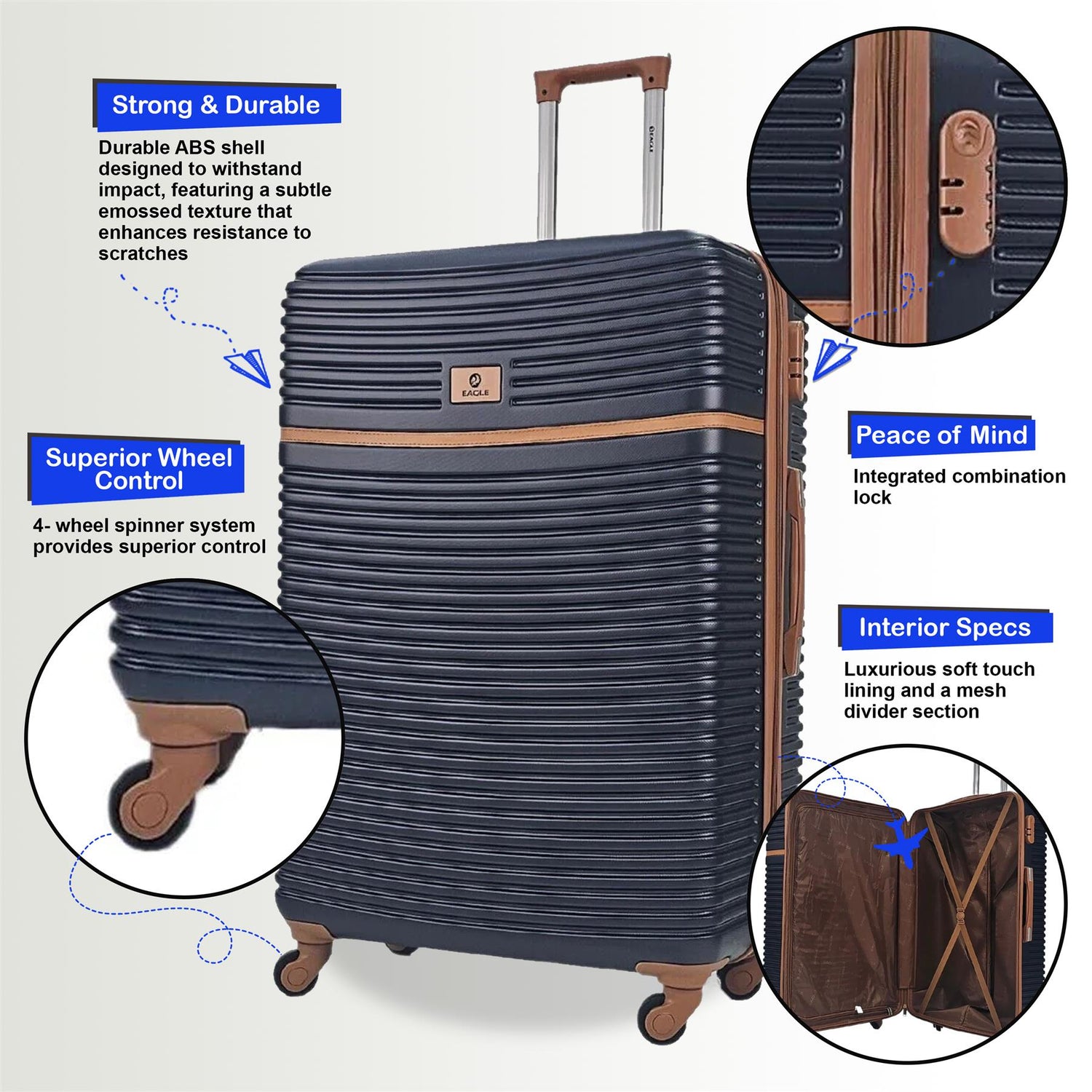 Bridgeport Set of 3 Hard Shell Suitcase in Navy