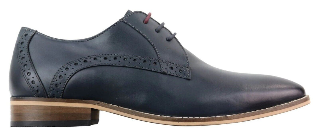 Mens Classic Oxford Brogue Derby Shoes in Navy Blue Leather - Upperclass Fashions 