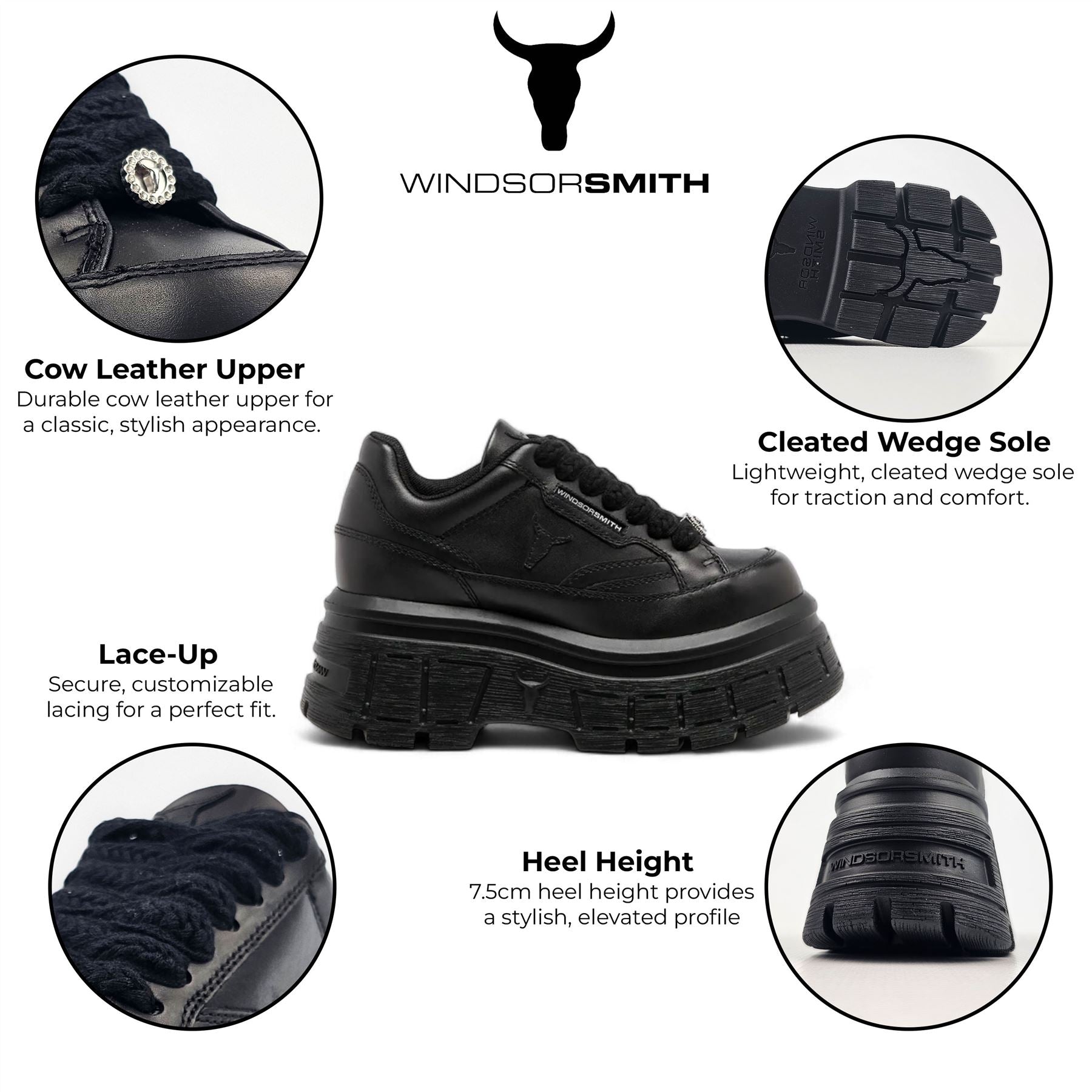 Windsorsmith Black Chunky Leather Sneakers - Swerve