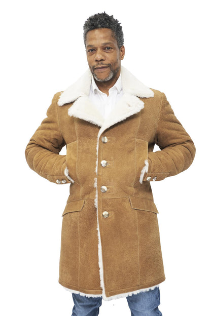 Mens Long Sheepskin shearling Trench Coat-Lewes