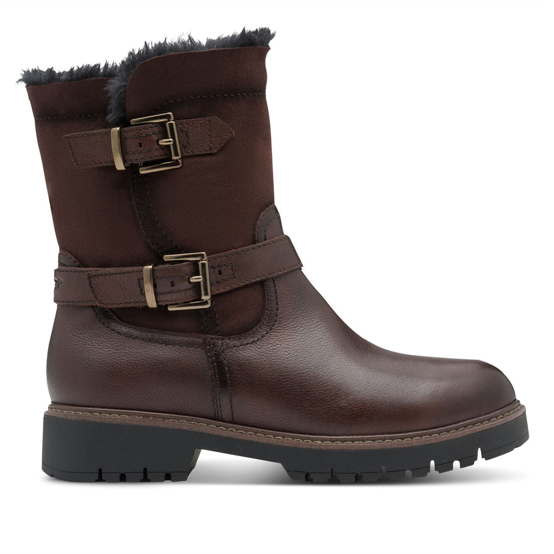 Tamaris Womens Winter Mocca Brown Leather Buckle Zip Biker Ankle Boots