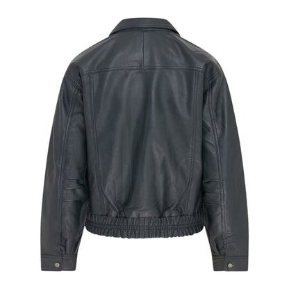 Womens Leather Biker Bomber Oversized Jacket - Blouson
