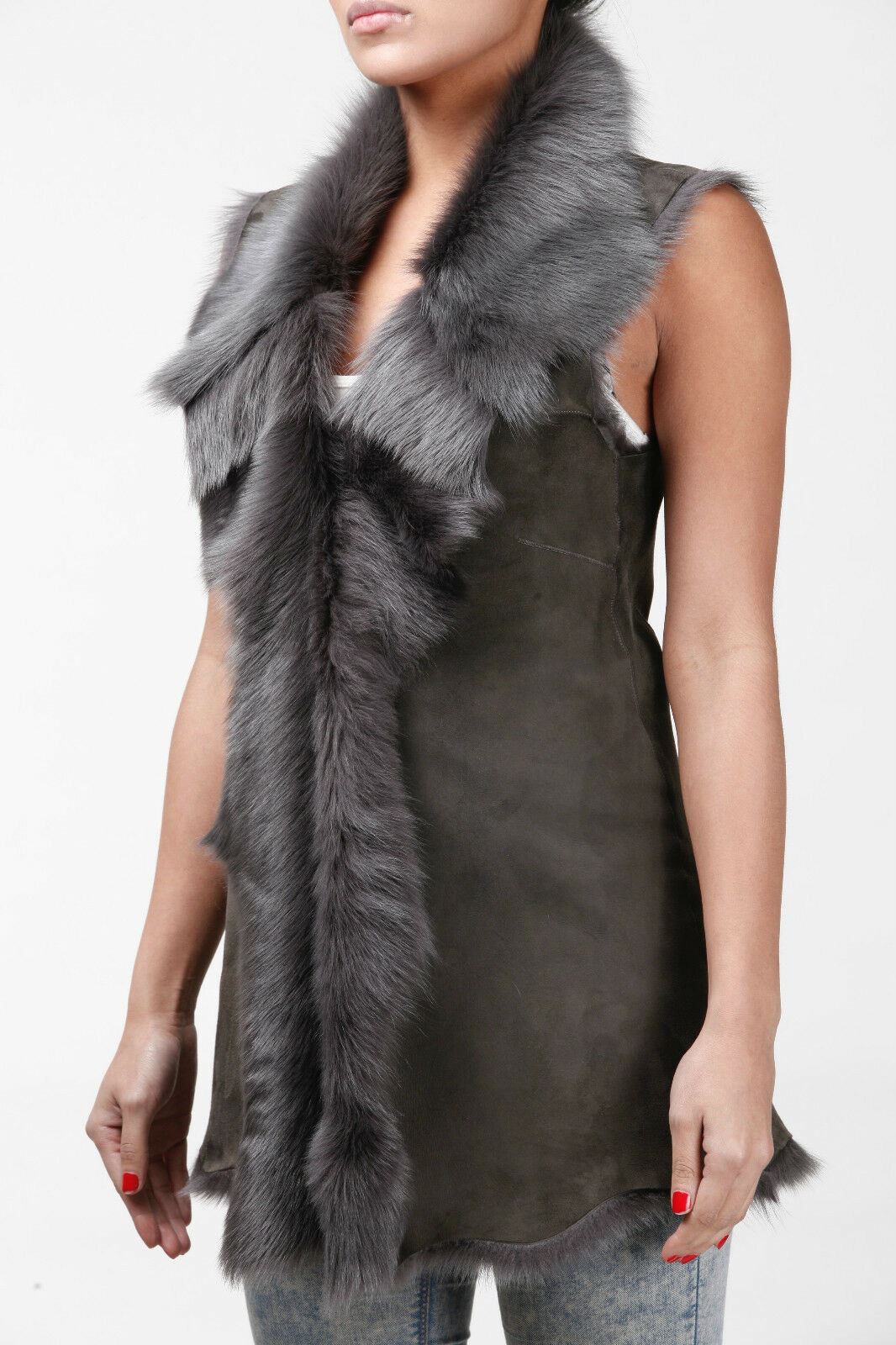 Womens Warmer Toscana Sheepskin Long Gilet-Seaford