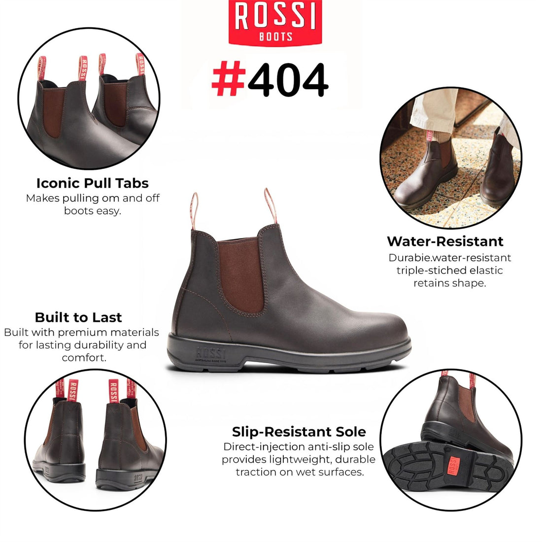 Rossi 404 Claret Brown Leather Outdoor Chelsea Boots - Spinifex