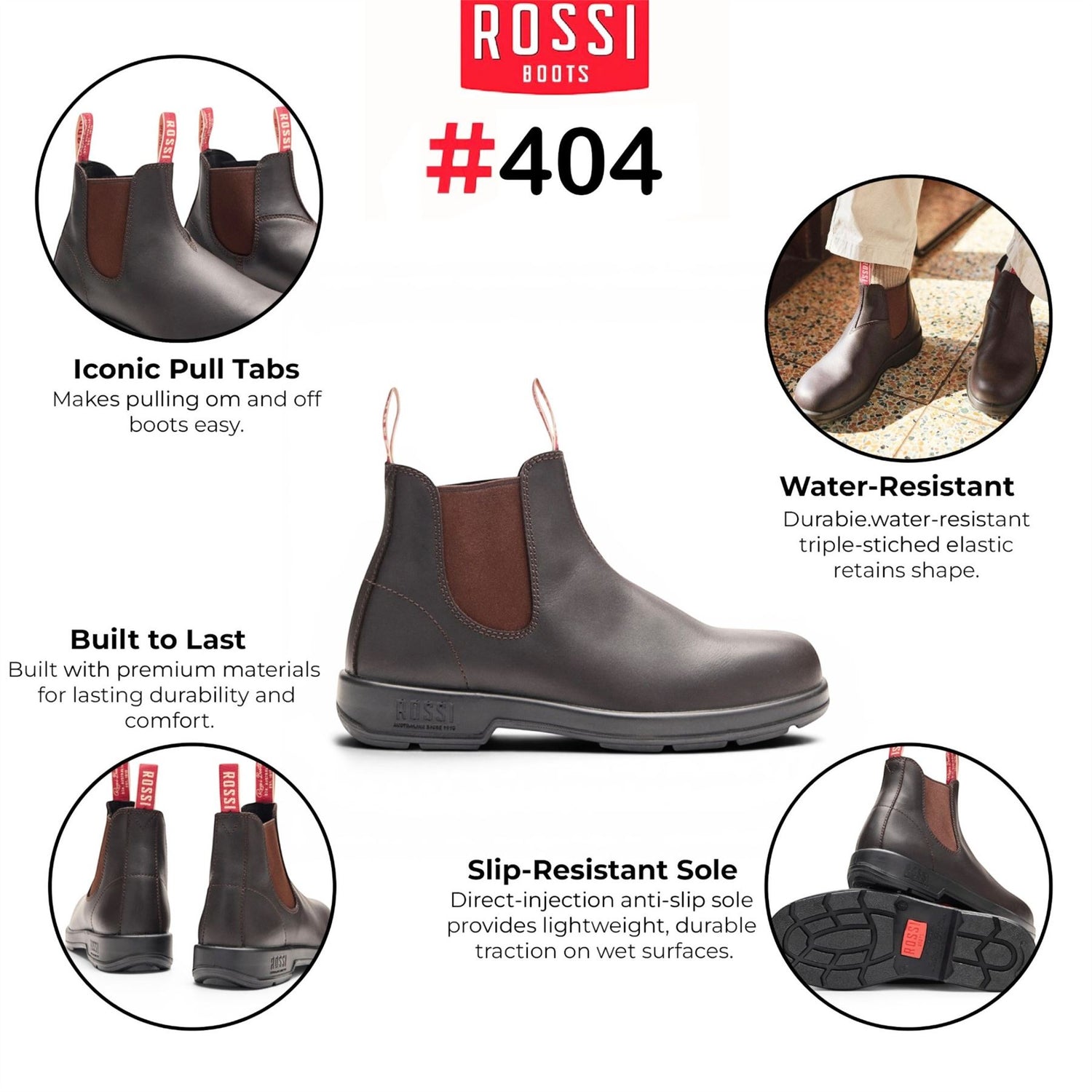 Rossi 404 Claret Brown Leather Outdoor Chelsea Boots - Spinifex