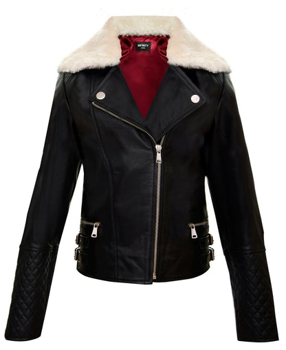 Kids Girls 100% Leather Detachable Collar Biker Jackets (3-13 Years)