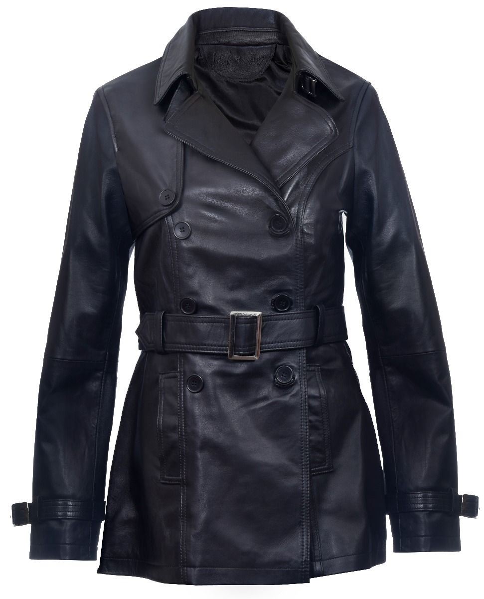 Womens Mid Length Leather Trench Coat -Oakham