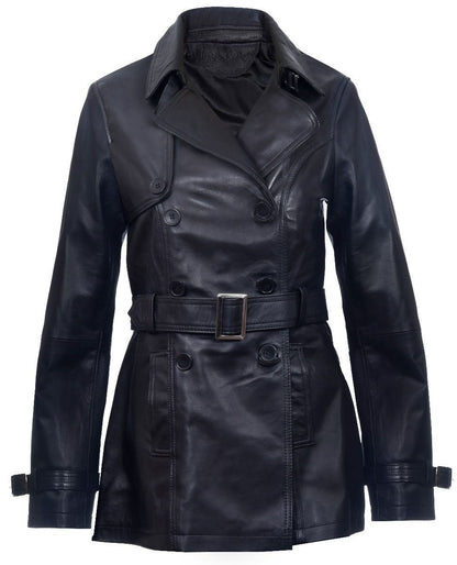 Womens Mid Length Leather Trench Coat -Oakham