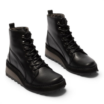 Fly London Womens Black Leather Lace-Up Ankle Boots - HAZI147