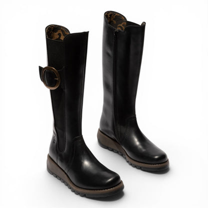 Fly London Womens Black Leather Knee-High Long Boots - SOIF361