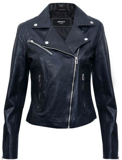 Womens Smart Leather Biker Jacket-Matlock - Upperclass Fashions 