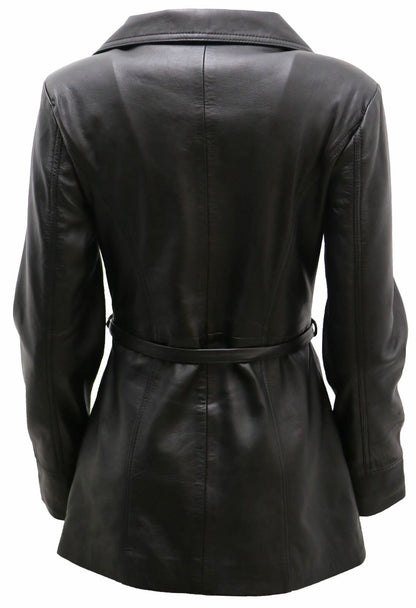 Womens Md Length Leather Biker Jacket-Okehampton