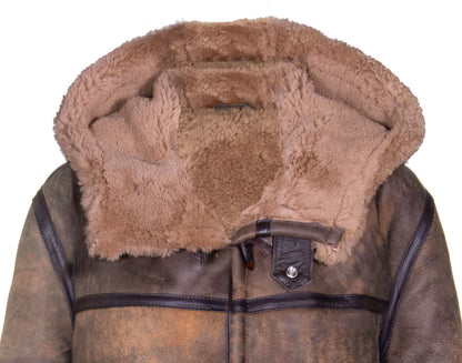 Mens Long Antique Sheepskin Duffle Overcoat-Leyburn
