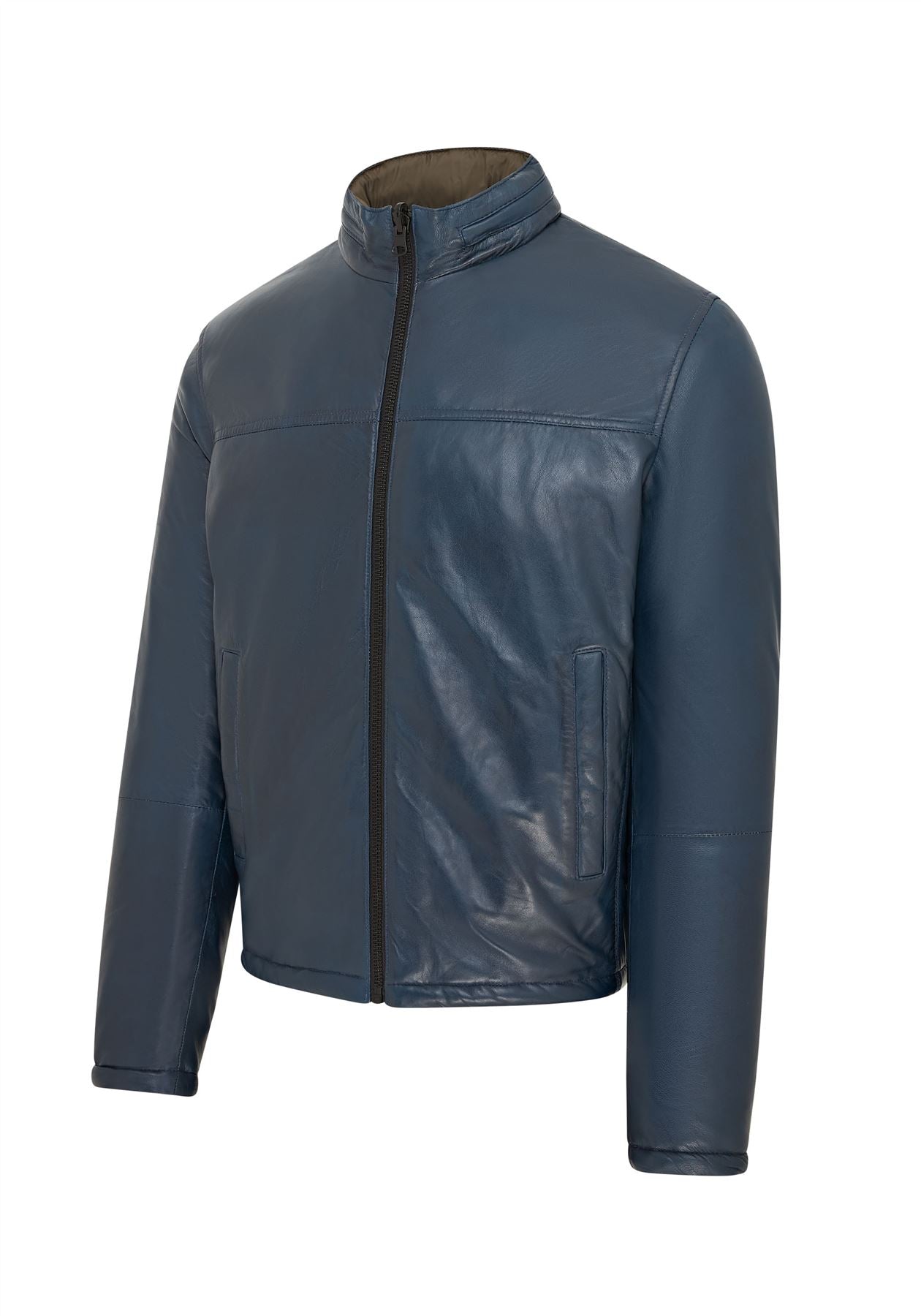 Mens Hooded Reversible Bomber Leather Jacket - Raufoss