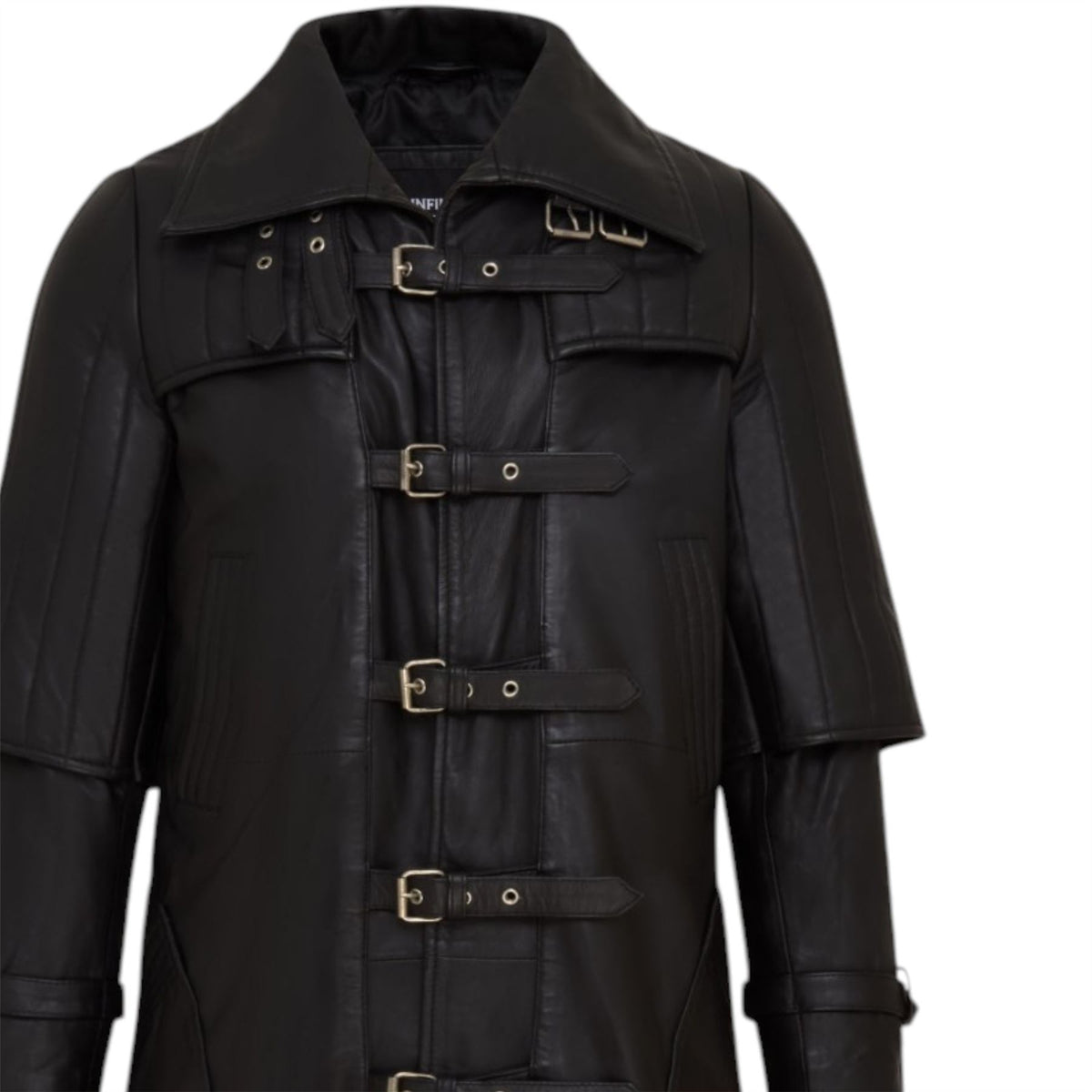 Mens Leather Full Length Buckle Gothic Long Trench Coat - Captain