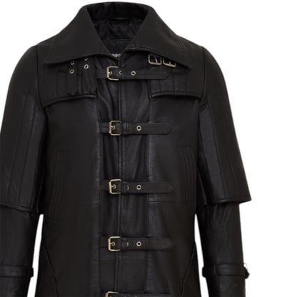 Mens Leather Full Length Buckle Gothic Long Trench Coat - Captain