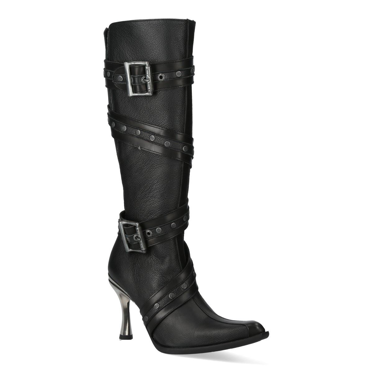 New Rock Womens Black Leather Gothic Knee-High Heeled Boots - M-9029-C10