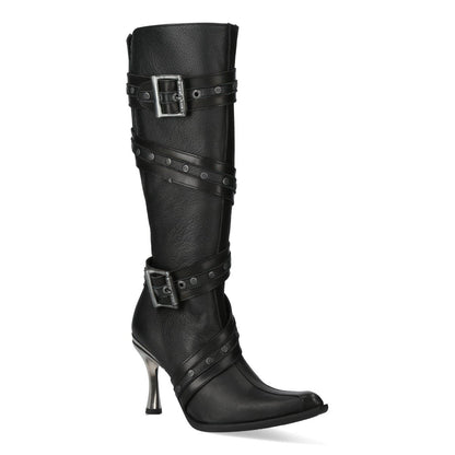 New Rock Womens Black Leather Gothic Knee-High Heeled Boots - M-9029-C10