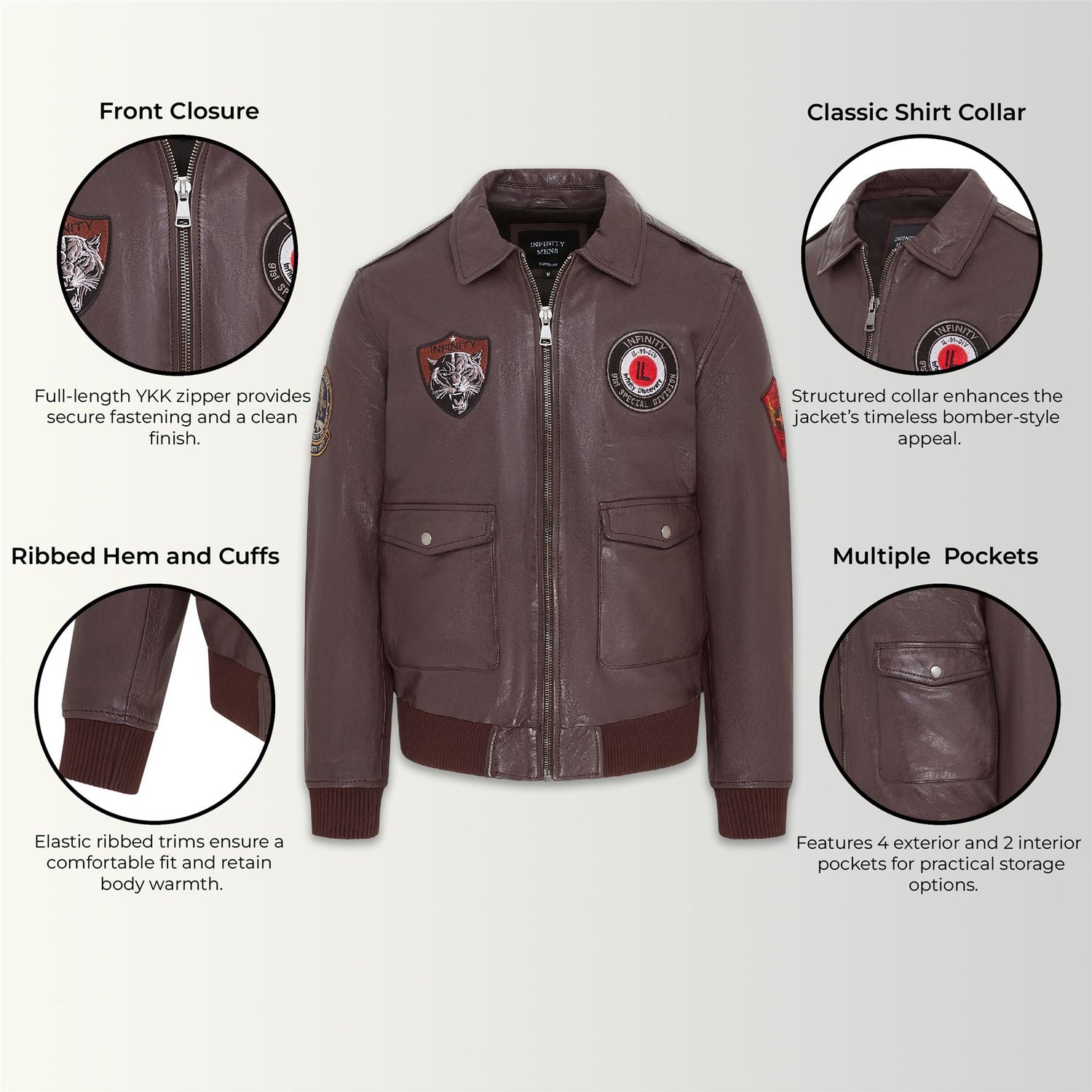 Men’s Leather Bomber G-1 Aviator Collar Jacket  - Maverick