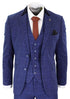 Mens 3 Piece Blue Tweed Check Vintage Classic Suit - Upperclass Fashions 