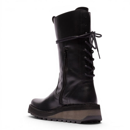 Fly London Women’s Black Leather Mid-Calf Long Boots - HEIG229