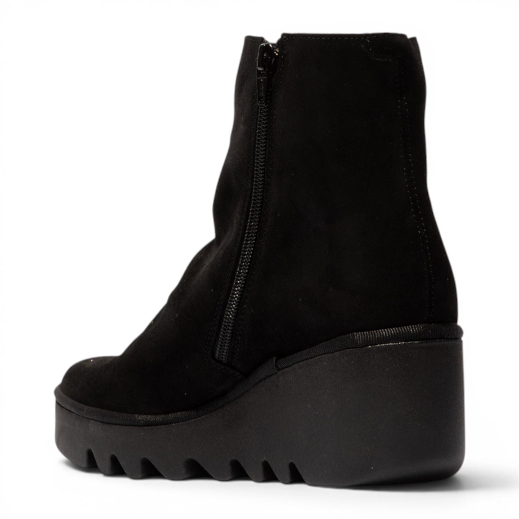 Fly London Women’s Black Suede Leather Wedge Heel Platform Ankle Boots - BAAN538