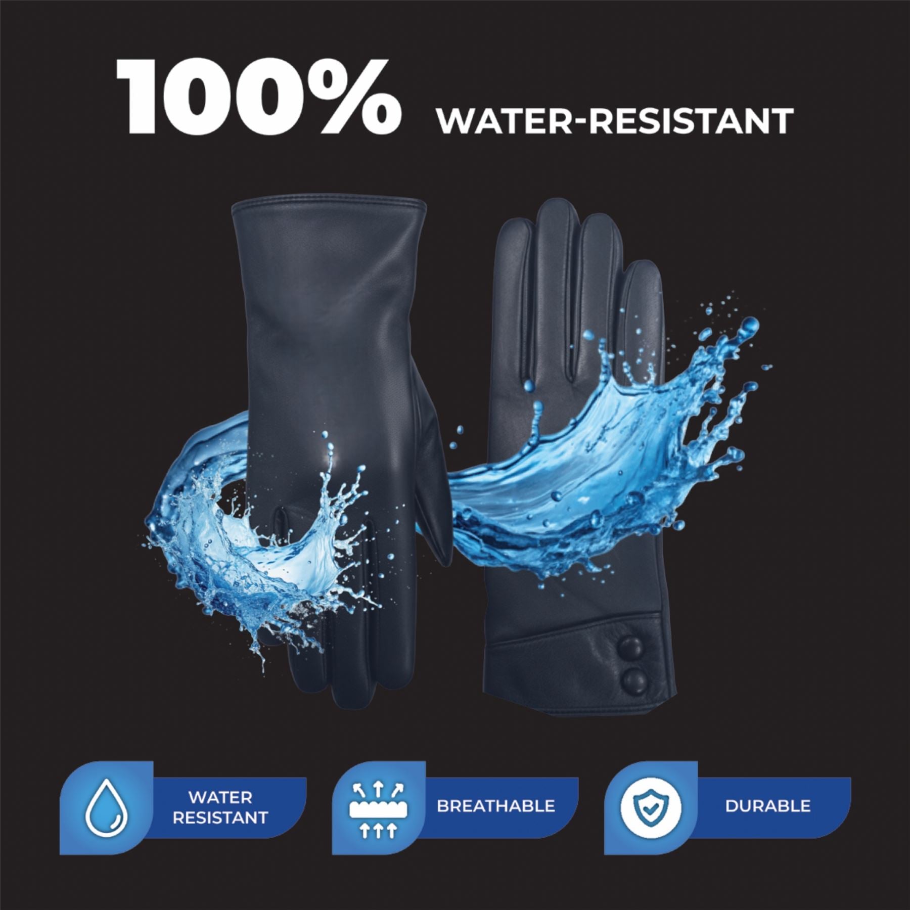 Womens Italian Leather Winter Button Design Soft Wool Lining Gloves - L-GLV-501