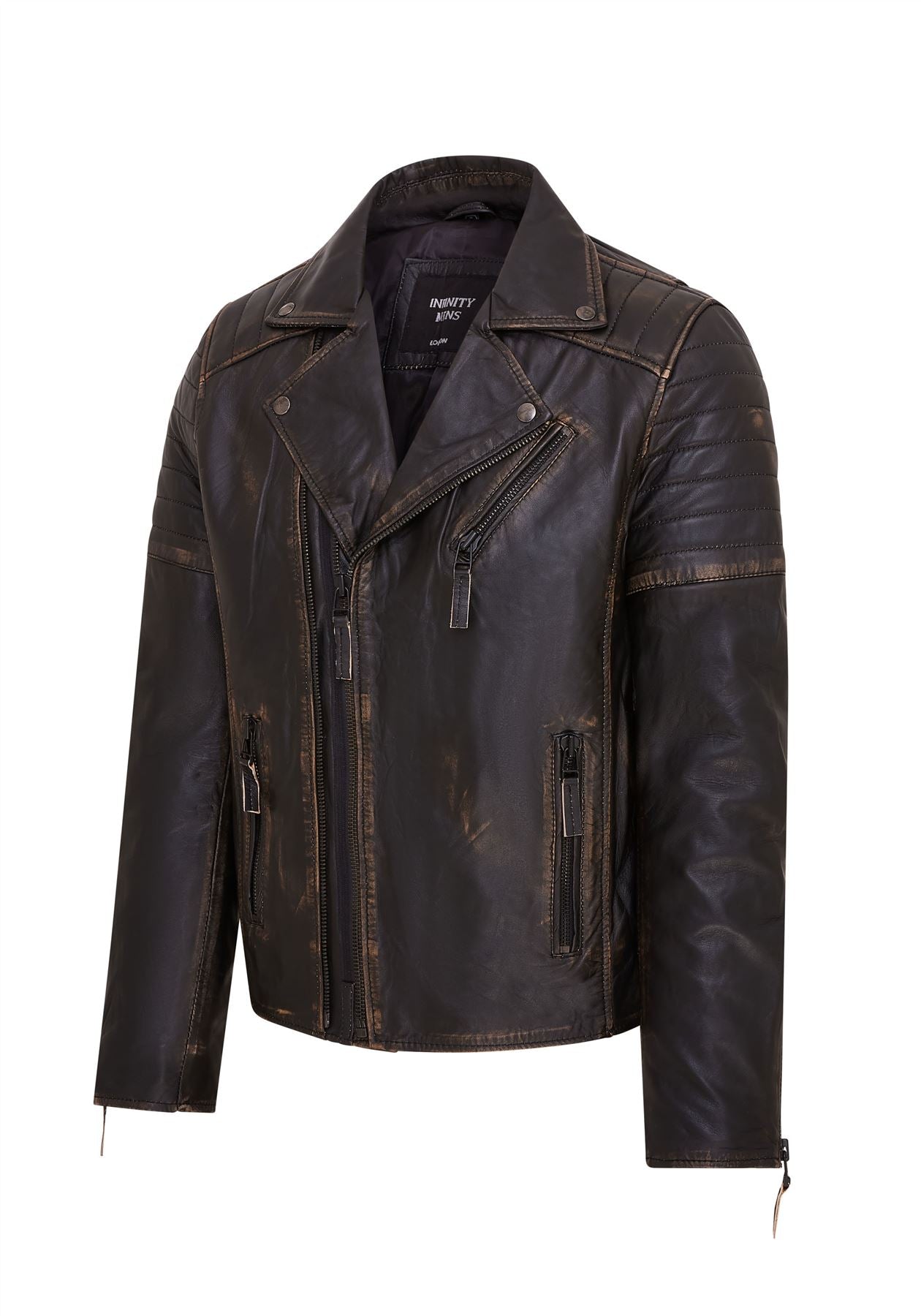 Mens Brando Double Cross Zip Leather Biker Jacket- Fagernes