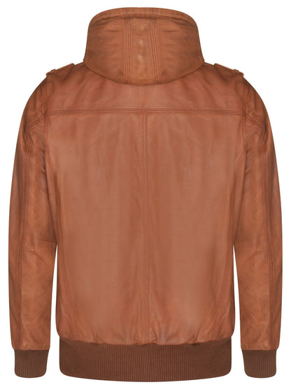 Mens Leather Hooded Varsity Jacket - Cullompton