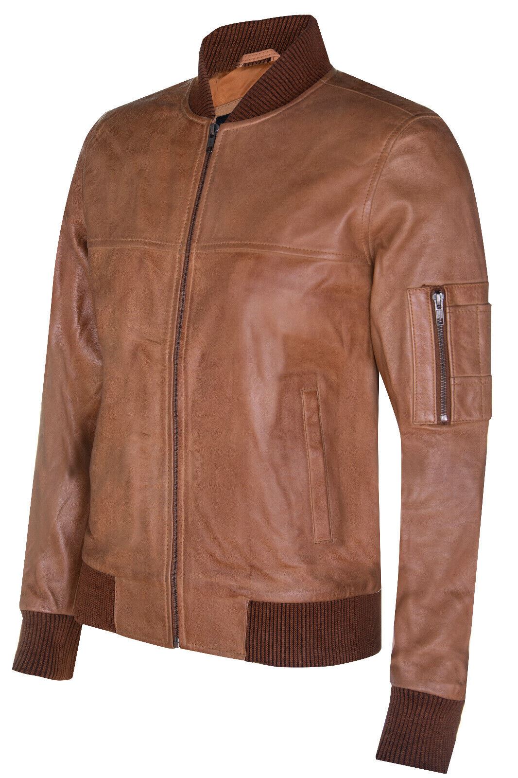 Mens MA-1 Leather Bomber Jacket-Cowes - Upperclass Fashions 