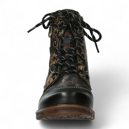 Laura Vita Anita 006 Black Floral Womens Gothic Victorian Leather Ankle Boots