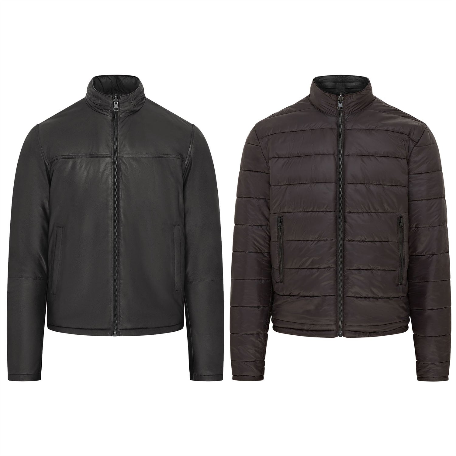 Mens Hooded Reversible Bomber Leather Jacket - Raufoss