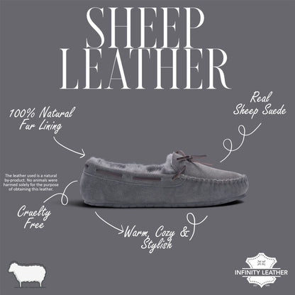 Men’s Grey Genuine Sheepskin Moccasin Winter Slippers - Flint