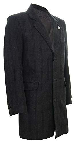 Mens 3/4 Long Wool Black Check Crombie Overcoat Jacket Blinders Trench Slim Fit Coat - Upperclass Fashions 