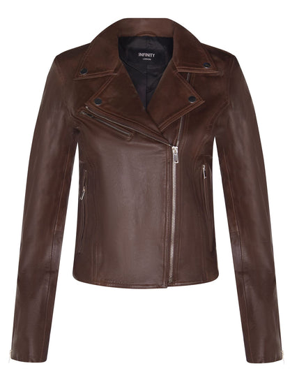 Womens Classic Leather Brando Biker Jacket-Loughton