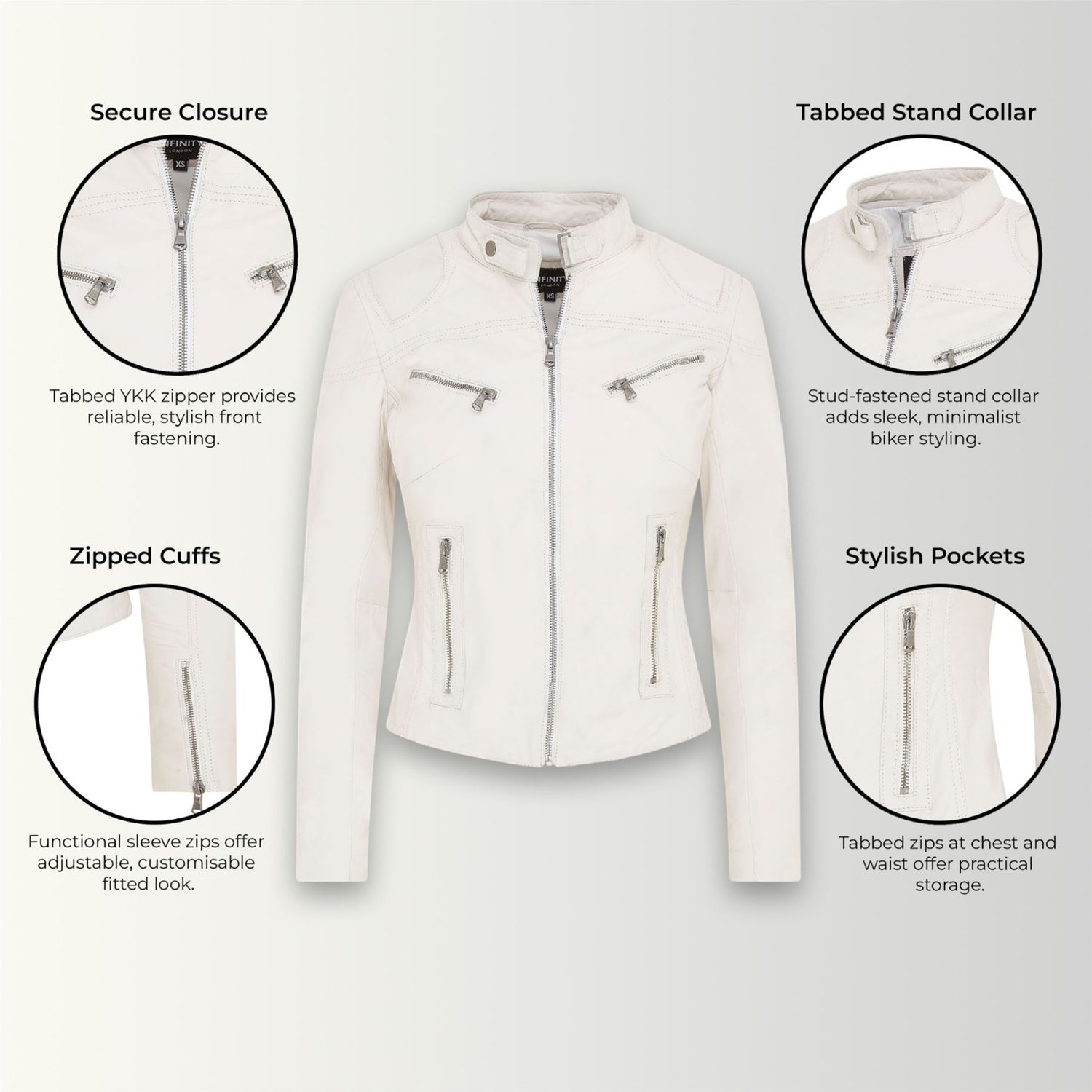 Womens Slim-Fit Leather Biker Jacket-Maldon