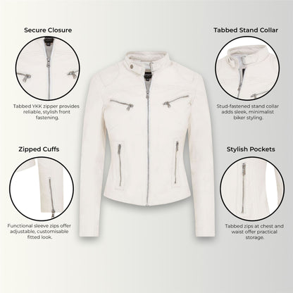 Womens Slim-Fit Leather Biker Jacket-Maldon