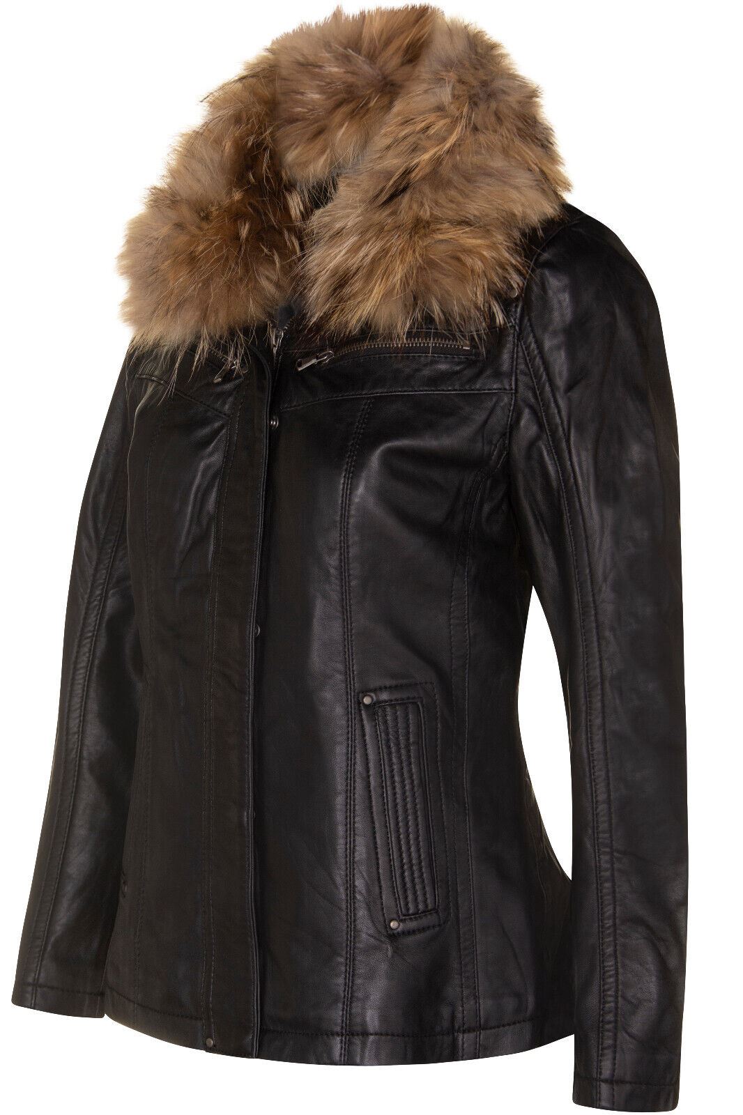 Womens Slim Fit Leather Parker Jacket-Millom - Upperclass Fashions 