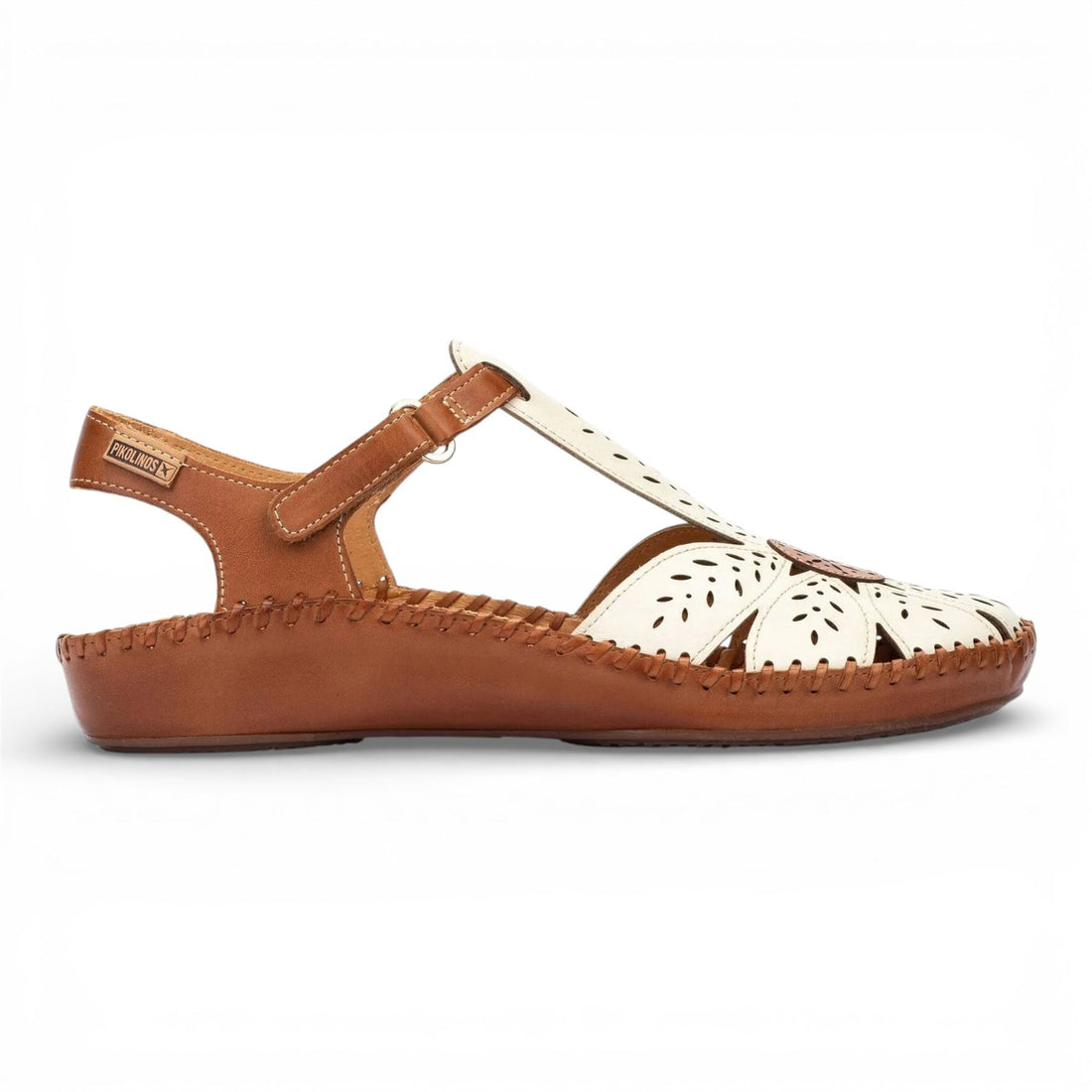 Pikolinos Women’s Tan Cream Leather Cushioned Wedge Sandal Shoes - P-Vallarta