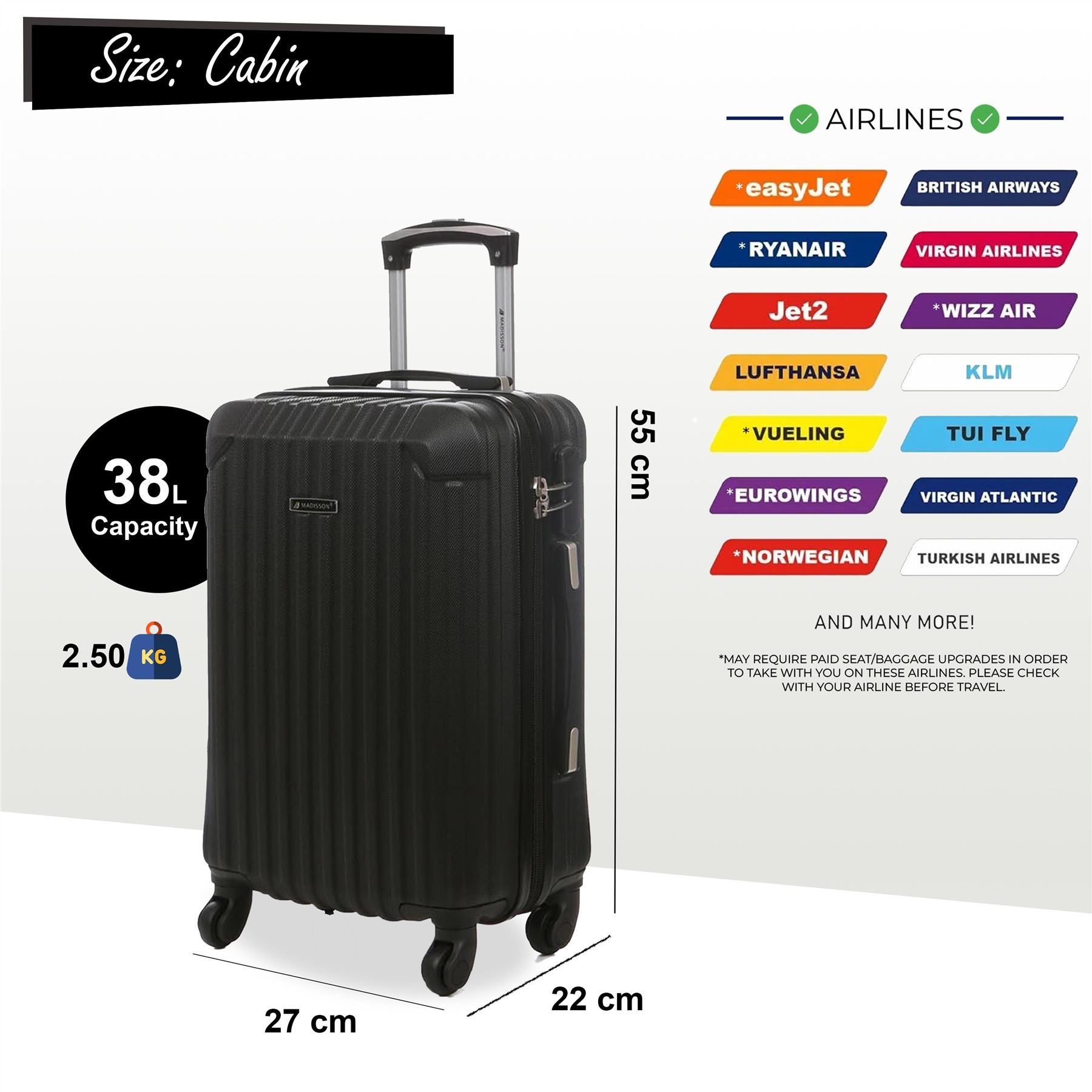 Corowa Cabin Hard Shell Suitcase in Black