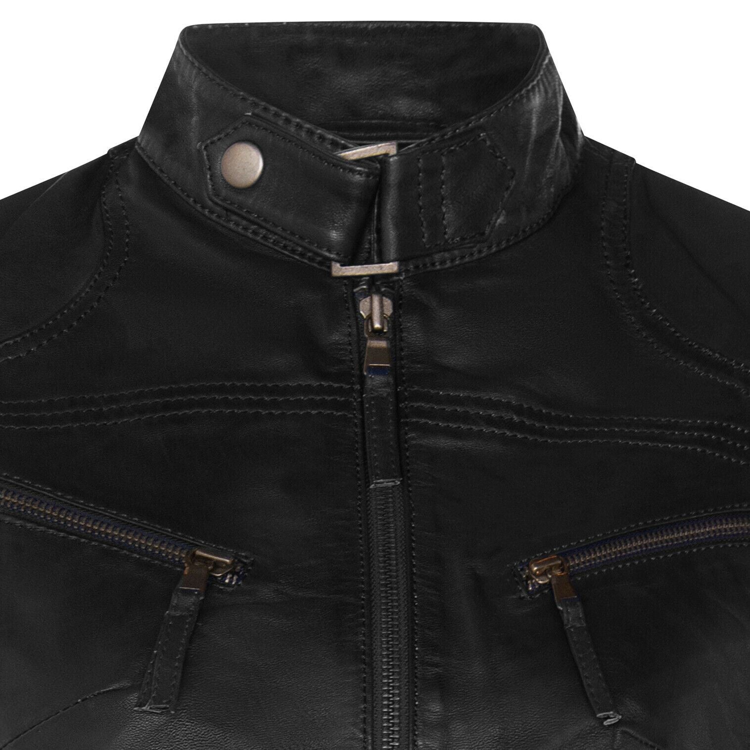 Womens Slim-Fit Leather Biker Jacket-Maldon - Upperclass Fashions 