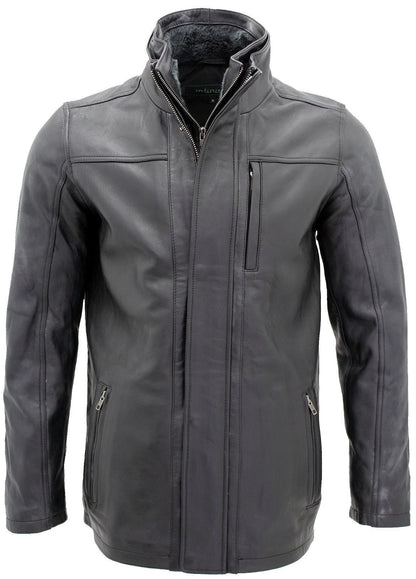 Mens Classic Warm Leather Mid Length Overcoat-Eastwood