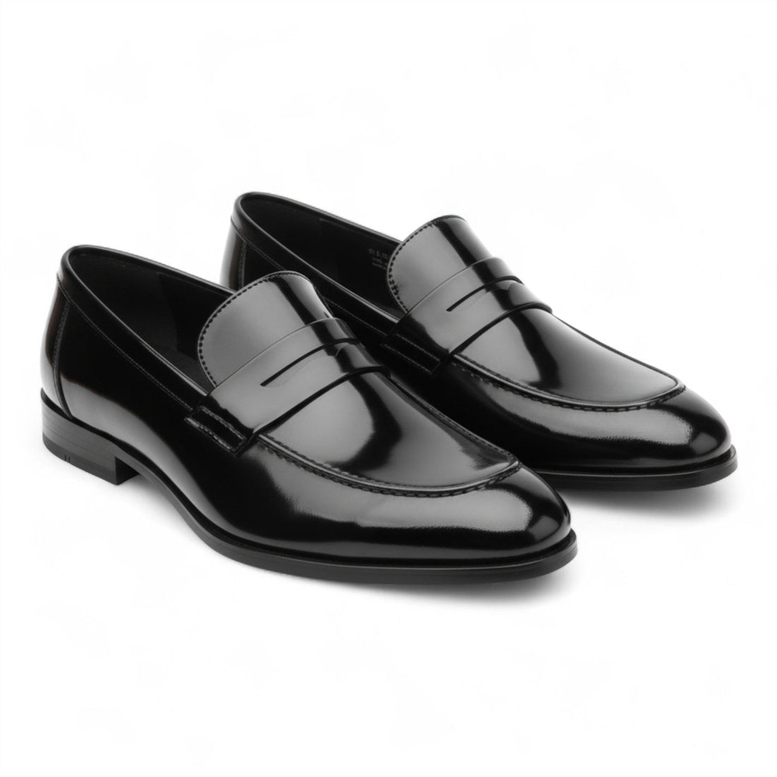 Mens Black Patent Faux Leather Formal Penny Loafers
