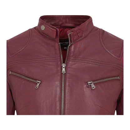 Womens Slim-Fit Leather Biker Jacket-Maldon