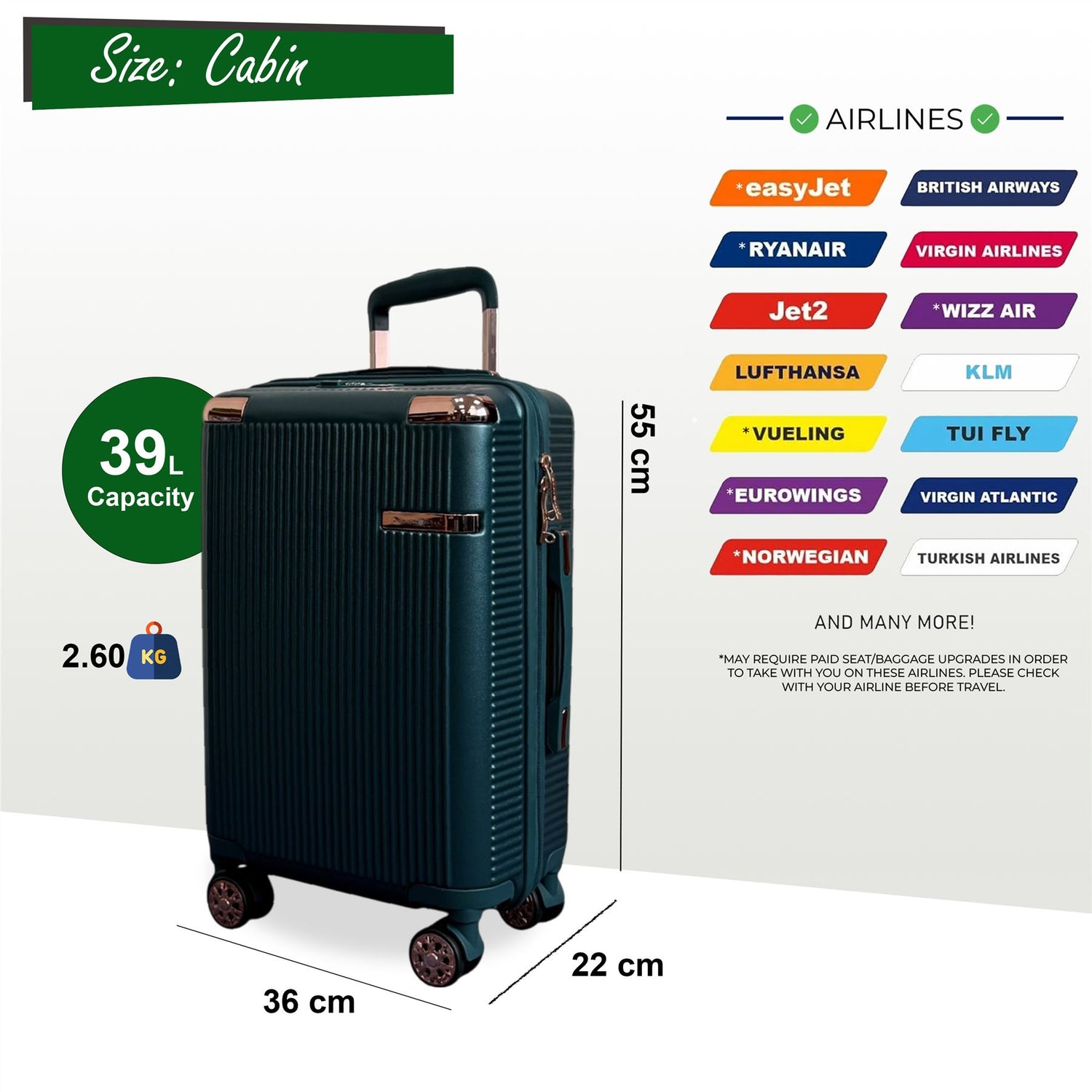 Cowra Cabin Hard Shell Suitcase in Dark Green